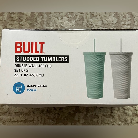 NEW!! Tumbler Cup Set Studded Aqua & White Double Wall - Picture 2 of 5